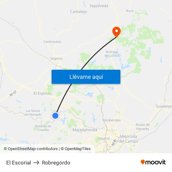 El Escorial to Robregordo map