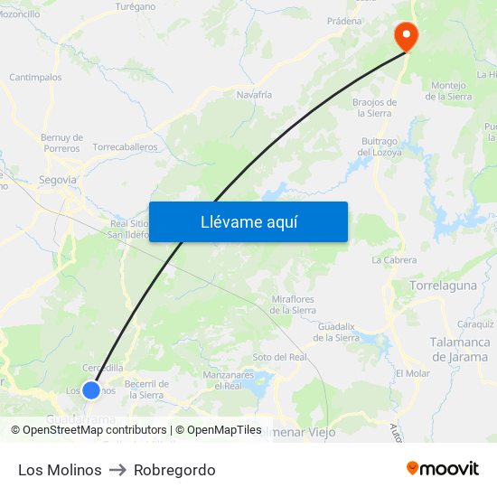 Los Molinos to Robregordo map