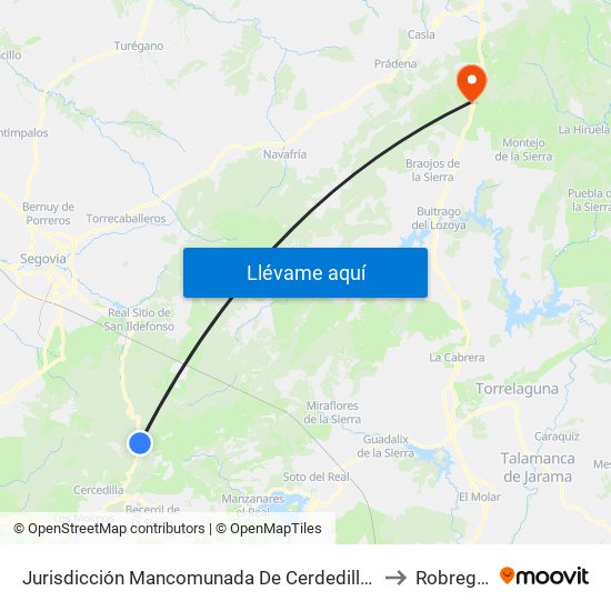Jurisdicción Mancomunada De Cerdedilla Y Navacerrada to Robregordo map