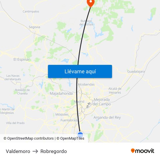 Valdemoro to Robregordo map