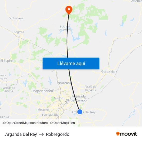 Arganda Del Rey to Robregordo map