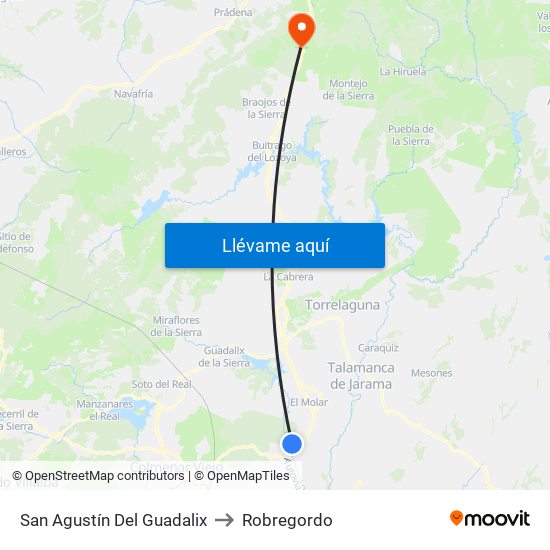 San Agustín Del Guadalix to Robregordo map