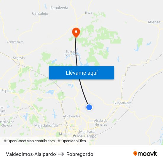 Valdeolmos-Alalpardo to Robregordo map