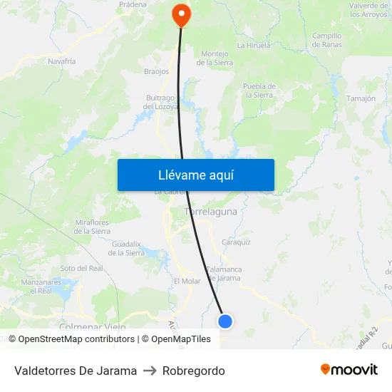 Valdetorres De Jarama to Robregordo map