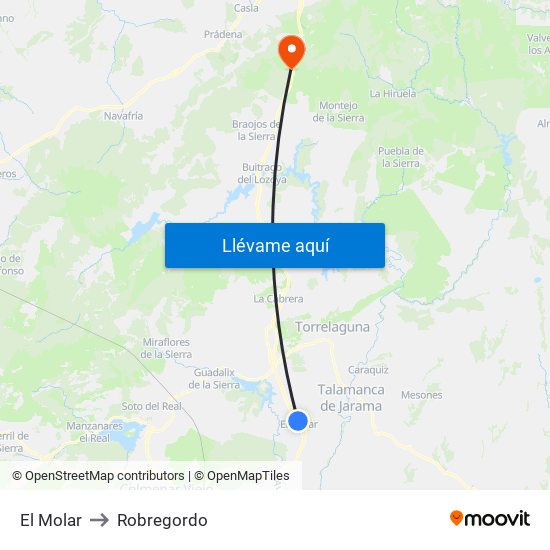El Molar to Robregordo map