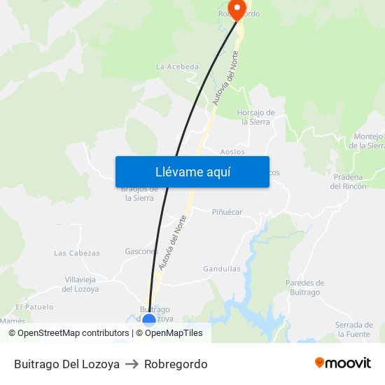 Buitrago Del Lozoya to Robregordo map