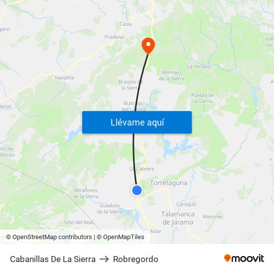 Cabanillas De La Sierra to Robregordo map