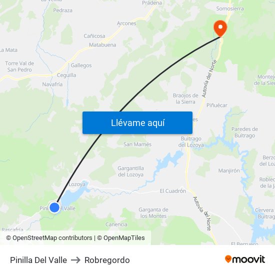 Pinilla Del Valle to Robregordo map