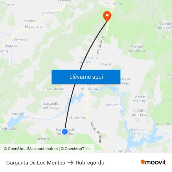 Garganta De Los Montes to Robregordo map