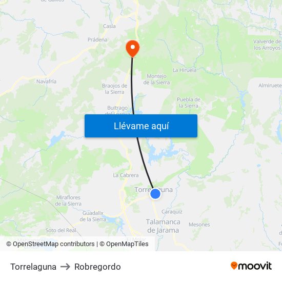Torrelaguna to Robregordo map