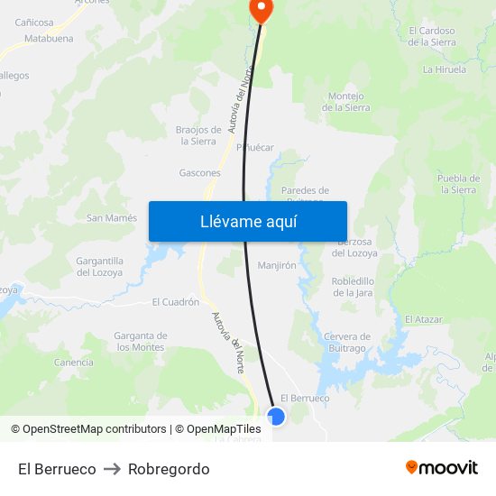 El Berrueco to Robregordo map