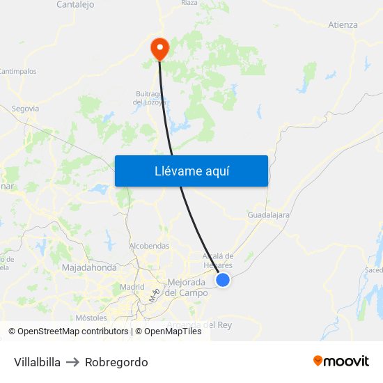 Villalbilla to Robregordo map