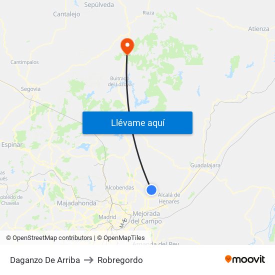 Daganzo De Arriba to Robregordo map