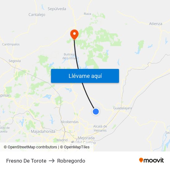 Fresno De Torote to Robregordo map