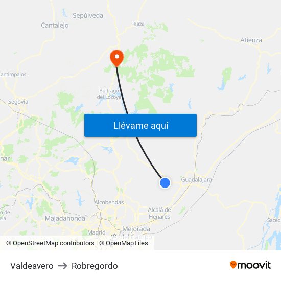 Valdeavero to Robregordo map