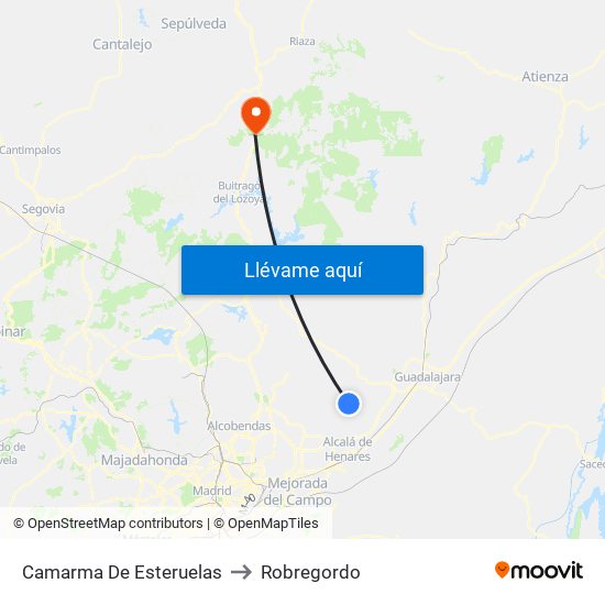 Camarma De Esteruelas to Robregordo map