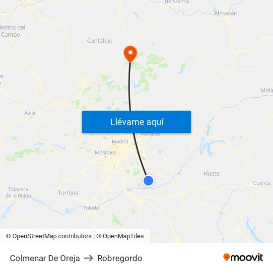 Colmenar De Oreja to Robregordo map