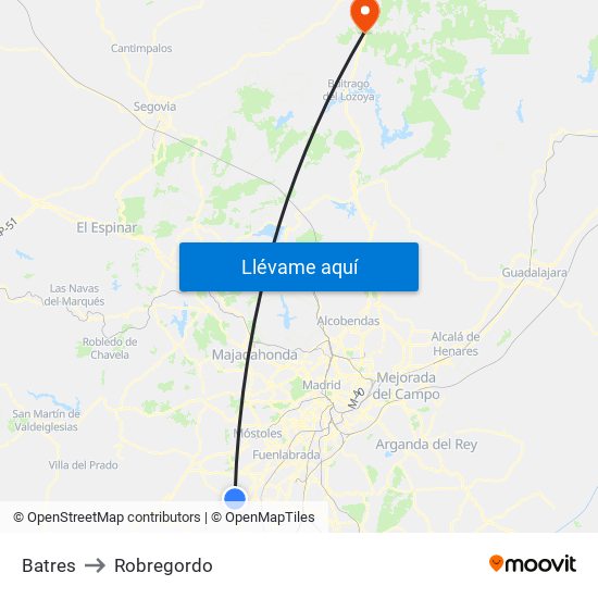 Batres to Robregordo map