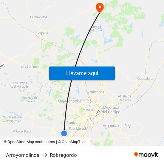 Arroyomolinos to Robregordo map