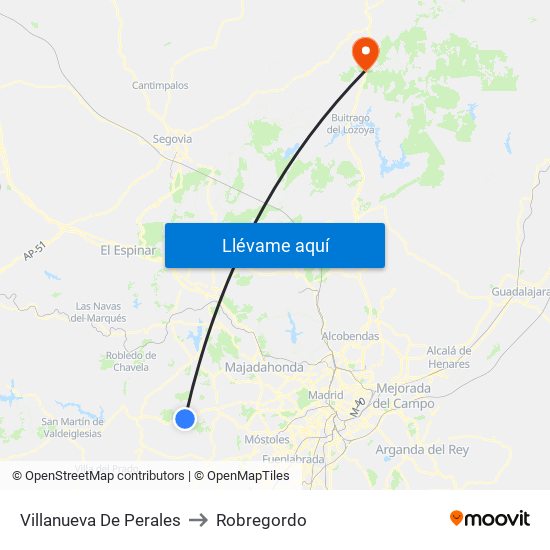 Villanueva De Perales to Robregordo map