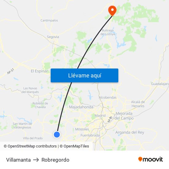 Villamanta to Robregordo map