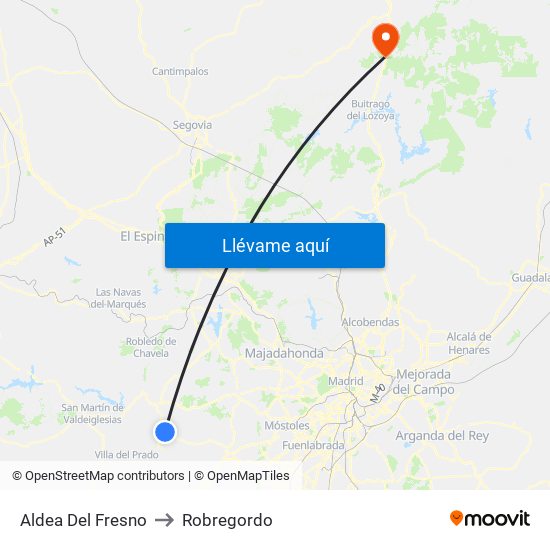 Aldea Del Fresno to Robregordo map