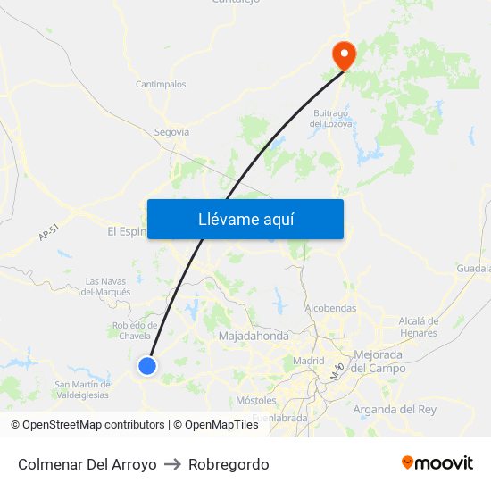 Colmenar Del Arroyo to Robregordo map