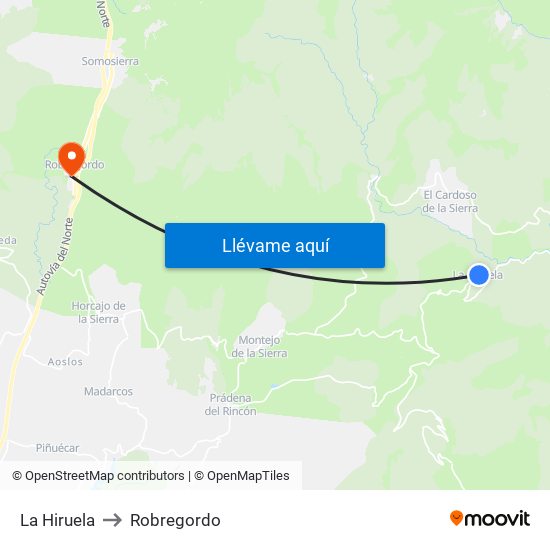 La Hiruela to Robregordo map