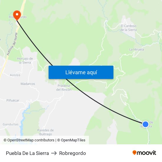 Puebla De La Sierra to Robregordo map