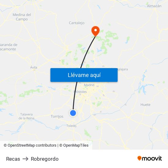 Recas to Robregordo map
