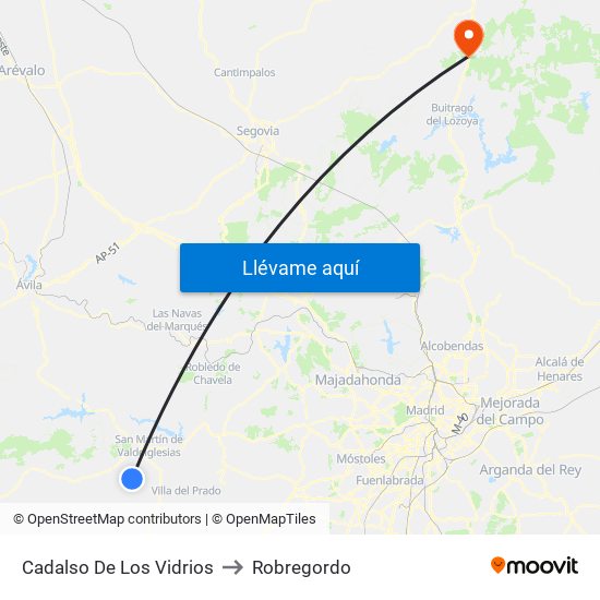 Cadalso De Los Vidrios to Robregordo map