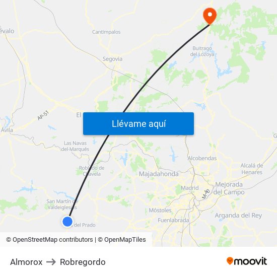 Almorox to Robregordo map