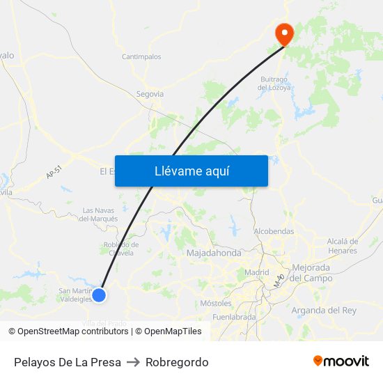 Pelayos De La Presa to Robregordo map