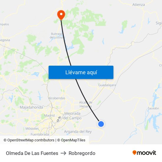 Olmeda De Las Fuentes to Robregordo map