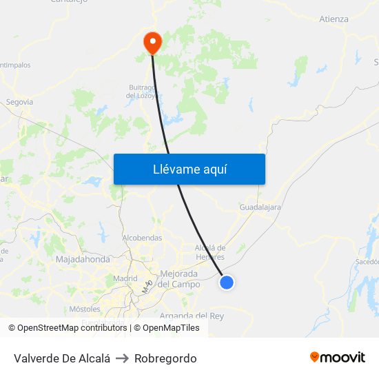 Valverde De Alcalá to Robregordo map