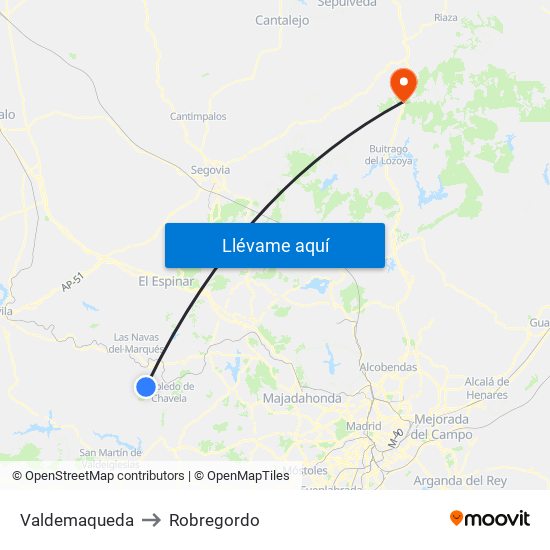 Valdemaqueda to Robregordo map