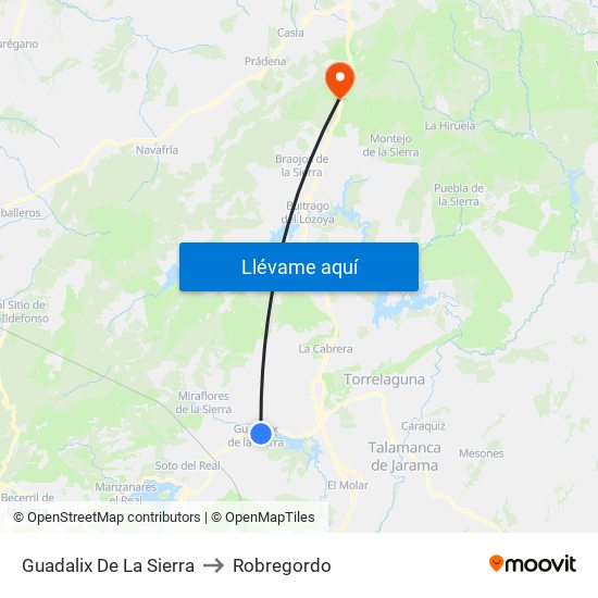 Guadalix De La Sierra to Robregordo map