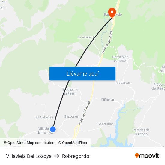 Villavieja Del Lozoya to Robregordo map