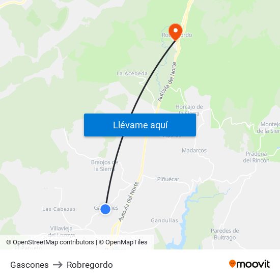 Gascones to Robregordo map