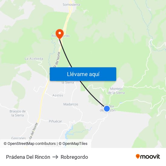 Prádena Del Rincón to Robregordo map