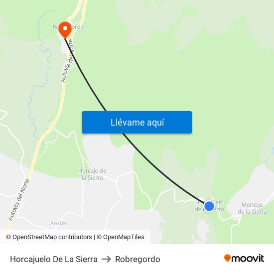 Horcajuelo De La Sierra to Robregordo map