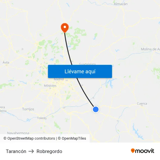 Tarancón to Robregordo map