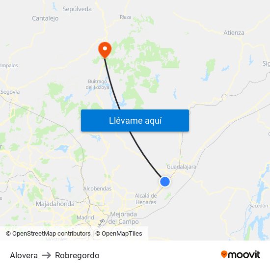 Alovera to Robregordo map