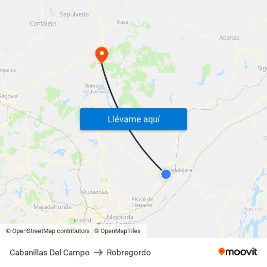 Cabanillas Del Campo to Robregordo map