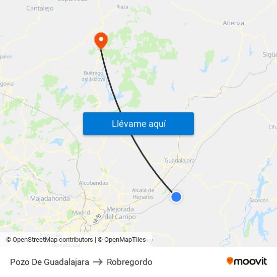 Pozo De Guadalajara to Robregordo map