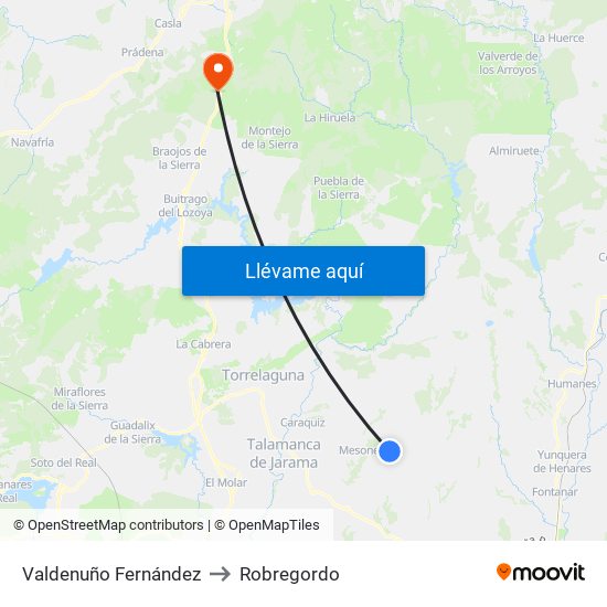 Valdenuño Fernández to Robregordo map