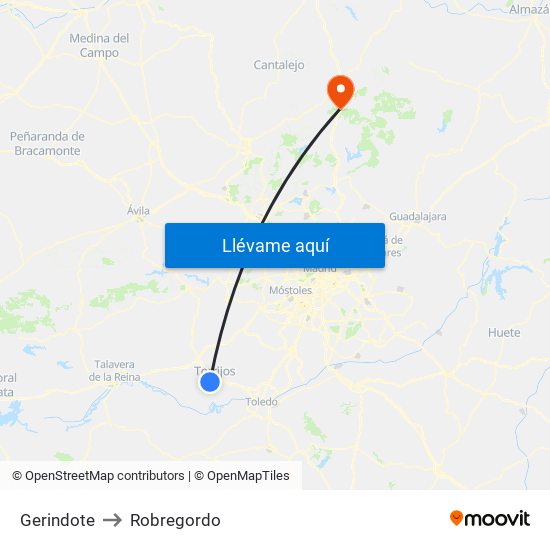 Gerindote to Robregordo map