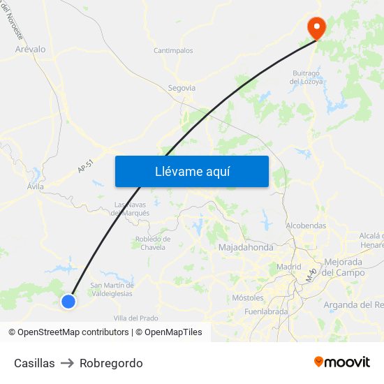 Casillas to Robregordo map