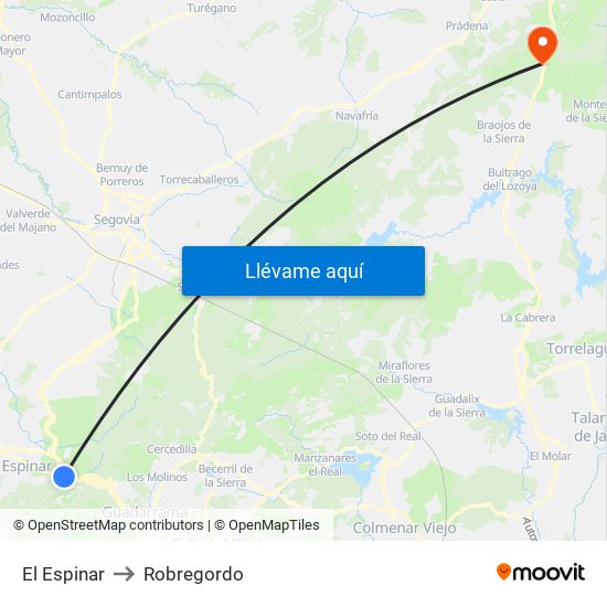 El Espinar to Robregordo map