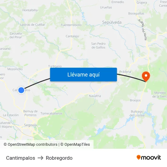 Cantimpalos to Robregordo map